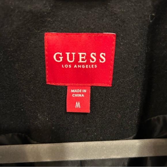GUESS Black Wool Blend Double Breasted Cutaway Coat Women’s Medium - Picture 4 of 7